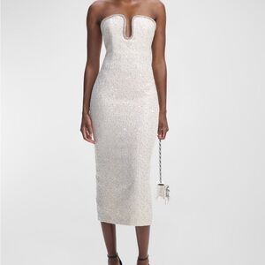 Self-portrait strapless sequin boucle midi dress size 8 EUC